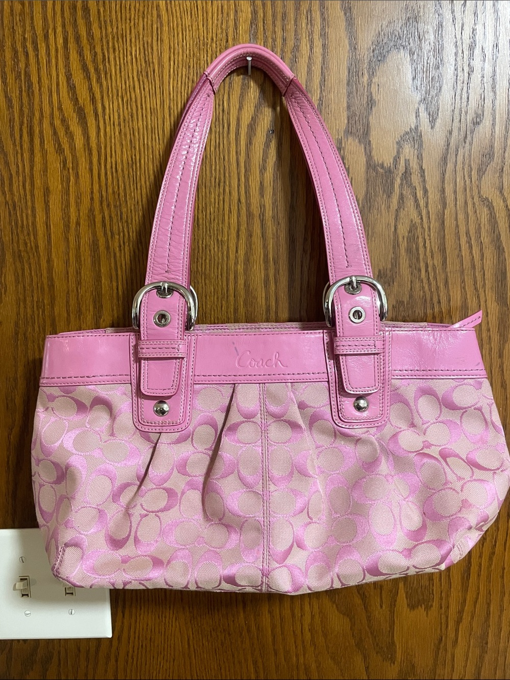 Coach Y2K Barbie Pink Signature Canvas Shoulder Bag with Leather Trim